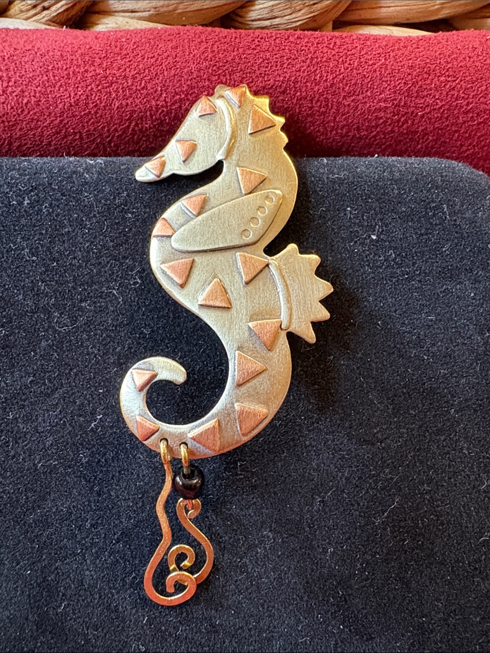 Gold-Tone Seahorse Brooch with Copper Accents